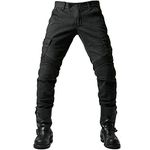 GEBIN Men Motorcycle Jeans, Motorbike Riding Pants, Reinforced Denim Trousers Lined Protective, HIP & KNEE Removable Armored Denim, All-Weather Cycling Pants (Black,M=W33.5''(85cm))