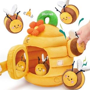 JoyCat 6 Month Old Baby Toys, Flower Beehive with 5 Stuffed Sensory Bees, Crinkle, Rattle, Mirror, Montessori Toys for 6-10 Months Old Babies, Infant Toys Baby Shower Easter Basket Stuffers Gifts