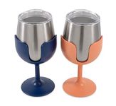 LIBATC, Wine Tumbler 2-Pack, 8oz. (Navy/Peach)