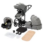 Magic ZC 3 in 1 Pushchair Pram Travel System, Baby Stroller 3 in 1 with Reversible Two Pushing Modes, Newborn Infant Carriage One-Click Folding, Toddler Buggy Aluminum Frame (Grey 588)