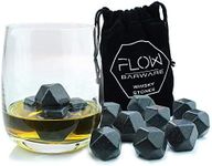 FLOW Barware Whiskey Stones | 9 Diamond Polished Whisky Stones | Whiskey Stone Idea as Gift for Dad | Keep Bourbon & Scotch Whiskey Chilled | Whiskey Stone with Storage Pouch