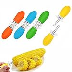 Corn Holders Corn Stripping Tool Corn on Cob Skewers Stainless Steel Cob Forks Interlocking Corn Holders Silicone Handle Twin Prong Sweetcorn for BBQ/Home Cooking/Picnics Outdoor Party Camping - 4PCS