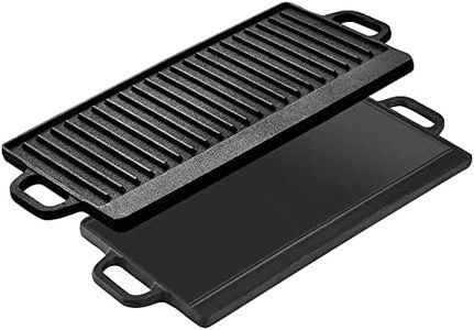 Velaze Cast Iron Pan with Handles, BBQ Grill Pan Double Sided Pre-Seasoned, Hot Pan for Gas Grill and Electric Grill, Grill Pan for BBQ, Camping, Garden - 50 x 23.2 cm