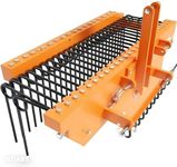 72-Inch Pine Straw Rake with 30 Spring Tines. Protective Coating Coated Steel. 3-Point Hitch for Cat-1 Tractors - Ideal for Yard Debris Cleanup and Dethatching,Yellow(fine Weight)