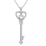 Amanda Rose Collection Women's Diamond Key To Her Heart Pendant-Necklace In Sterling Silver On An 18" Box Chain