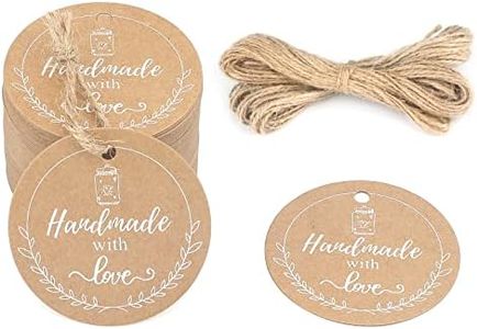 G2PLUS 100PCS Handmade Gift Tags, Handmade with Love Tags, 2'' Round Handmade Tags, Kraft Paper Gift Tags with String for Gift Wrapping, Arts & Crafts, Wedding Party Favors