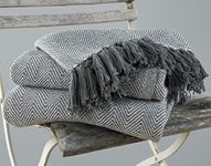 EHC Herringbone King Size 100% Cotton Throws for Sofa Bed Blanket Throw, 220 x 250 cm - Grey