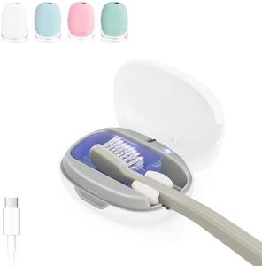 ELMWAY STB-022 UV-C Light Toothbrush Sanitizer Case – Portable & Rechargeable, Compact Design with Stand for Travel or Countertop Use – Fits Most Manual & Electric Toothbrushes – White