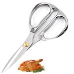 Kitchen Scissors Silver Stainless Steel Cooking Scissors Heavy Duty Sharp Shears for Left Right Handed for Food Chicken Beefs Poultry Fish Meat Vegetables Herbs Carrots Dried Fruits BBQ