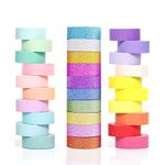 Phantomon Washi Tape Set 30 Rolls 15mm 0.6 inch Wide Decorative Masking Tape Multi-Purpose Tape in Solid, Glitter Rainbow Color Tape DIY