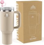 40oz Tumbler with Straw and Lid - Insulated Stainless Steel Travel Mug with Handle - Thermos Travel Mug for Hot & Cold Drinks - Cold or Hot for 10 Hours - Iced for 48 Hours - 1200ml - Rose Quartz