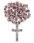 Rosary Beads catholic for Women and Men Blessed During Pope's Angelus,in Capped Faceted Crystal Beads with Enameled Holy Family Centerpiece - Perfect Catholic gifts