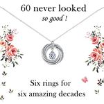 VOSAP 60th Birthday Gifts for Women, Best Friend Birthday Gifts, Sterling Silver 6 Rings Chain Necklace Jewellery 60th Birthday Gifts for Her Mum Daughter Sister