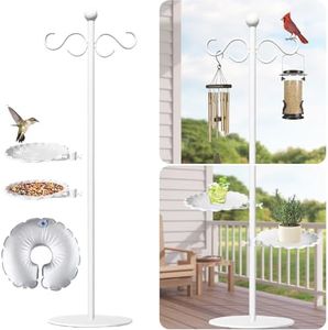 Upgraded 74" Shepherd's Hook for Bird Feeder,White Floor Hanging Plant,White Wind Chime Stand, Waterproof Metal & Adjustable-Height Standing Pole Holder for Wreath, Indoor & Outdoor(2 Placement Racks)