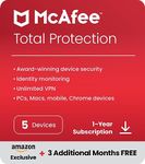 McAfee Total Protection 2024 Amazon Exclusive, 5 Devices | Antivirus, VPN, Password Manager, Mobile and Internet Security | PC/Mac/iOS/Android|15 Month Subscription | Activation Code by email