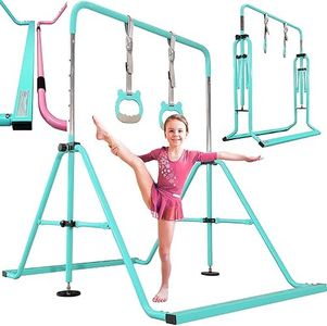 PreGymnastic Updated Folding Gymnastics Kip Bar with Sturdier Base, Easy to Assemble and Dis-Assemble A Teal