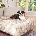 Wise Doggo Faux Fur Dog Blanket - Extra Large Waterproof Dog Blanket for Couch Bed Car & Crate, Ultra Soft Waterproof Throw Blanket for Dogs (Brown & White)