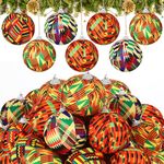 Cinnvoice 16 pcs Kente African Christmas Tree Ornaments Fabric Balls Xmas Bulbs Decorations Set Traditional African Print for Christmas Tree Kwanzaa Decor