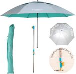 Handy Beach Umbrella & Anchor System, Large 7ft Silver Coated UPF50+ Canopy, 10 Second Installation, Wind Resistant, Durable, Lightweight, Comfortable Dual Pocket Bag Included (Silver & Teal)