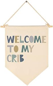 Boys Nursery Gift-Welcome to My Crib- Canvas Hanging Pennant Flag Banner Wall Sign Decor Gift for Nursery Baby Kids Boy Newborn Nephew Teen Bedroom Playroom Front Door- Birthday Christmas Gift