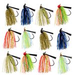 Bass Fishing Jigs Football Flipping Jigs Weedless Swim Jigs Silicone Skirts Fishing Lure Kit, Pack of 12