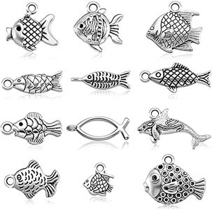 60 Pieces Fish Charms for Jewelry Making Antiqued Silver Alloy Fish Charms Fish Pendants 12 Styles Assorted Fish Charms for DIY Craft Summer Bracelet Necklace Earring