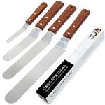 Icing Spatula, Stainless Steel Angled Icing Spatulas Set Baking Palette Knife, Professional Wooden Handle Large and Small Cake Frosting Spatula for Kitchen