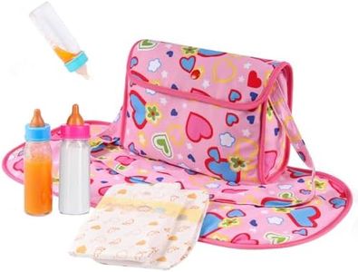 BABESIDE 5 Pcs Baby Diaper Bag Set with Magic Bottles, Baby Accessories Includes Changing Mat, Diapers and Bottle with Disappearing Milk for 17-22 inches Dolls Kids Gift