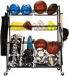 WEYIMILA Sports Equipment Organizer for Garage, Sports Storage for Garage, Garage Toy Storage, Rolling Basketball Rack, Storage for Nerf Gun, Storage Organization for Outdoor/Indoor, Steel, Black