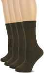 Hugh Ugoli Women's Cotton Crew Socks, Plain Color, Regular Fit, Soft Casual Socks for Trouser, 4 Pairs, Dark Army Green, Shoe Size: 9-12