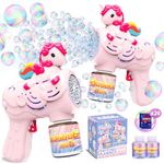 Bubble Gun for Kids with 2 Bottles Refill Solution, Unicorn Bubble Machine Gun for Toddlers 3-8 Bubble Blower Toy for Kids Summer Outdoor Party Garden Toys