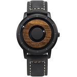 EUTOUR Mens Watches Men Wooden Watches Magnetic Watch Analogue Mens Swiss Quartz Watch Natural Wood Case Stainless Leather Strap Black