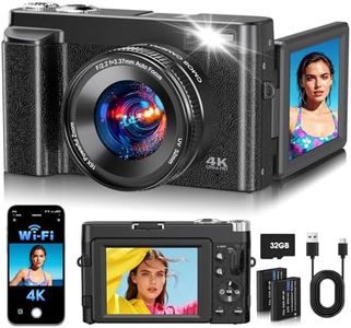 4K Digital Camera for Photography, 2026 Latest WiFi 64MP Vlogging Camera for YouTube with 180° flip Screen, Autofocus Anti-Shake, 16X Zoom, Compact Travel Camera, 32GB Card, 2 Batteries, Black