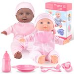 Toy Choi's Twin Baby Dolls - 30cm Two Soft Body Black and White Doll with Accessoires, Dolls Play Set for 2 3 4 5 Year Old Boys and Girls Gift | Pink Outfit Doll Set