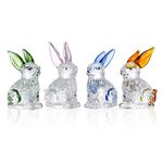 Movdyka Set of 4 Little Glass Rabbits Figurines Cute Crystal Bunny Collectibles Statues Animal Decor Ornament Table Centerpiece