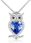 WINNICACA Owl Necklace S925 Sterling Silver Birthstone Owl Pendants Cute Animals Jewellery Gifts for Women Girls Owl Lover, Silver, Cubic Zirconia