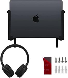 IFCASE Aluminum Wall Laptop Mount Holder for MacBook Air, Pro, Surface, iPad, Tablets, Cell Phones with Headphone Hook, Anti-Scratch Pads, Adhesive & Screws (Black)