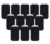 12 Pack - Neoprene Insulated Regular Can Coolers - Plain Sleeves for Standard 12 Ounce Cans, Machine Washable, Durable, Lightweight - Perfect Fit for 355ml Soda and Beer Cans [Black]