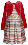 Bonnie Jean Christmas Dress with Red Cardigan for Baby, Toddler, Little and Big Girls, Red/Green/Gold Striped, 6X