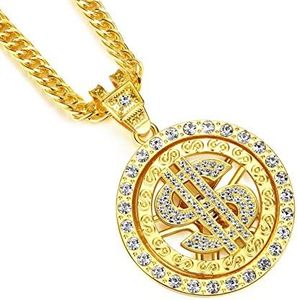 NYUK Costume Gold Chain for Men Spinner Dollar Sign Necklaces 36 Inches, Metal, dollar sign necklaces