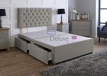 Plush Velvet Divan Bed Base with Chesterfield Headboard (No Mattress) (Grey, 3FT - 2 Drawers Same Side)