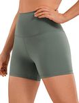 CRZ YOGA Women's Naked Feeling Biker Shorts 4'' - High Waist Yoga Workout Gym Spandex Shorts Grey Sage Small