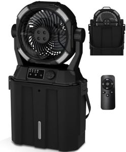 Wilody Portable Misting Fan Rechargeable with Remote Control, 6L Bucket Camping Fan with LED Lights & Stepless Speed Control & Cooling Mist, Portable Handle & Rotate Hook, Timer Function