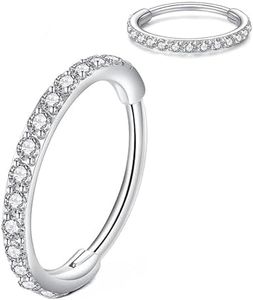 BOGKU Grade 23 Titanium 20 Gauge CZ Nose Rings Hoops Body Piercing Rings Helix Cartilage Rook Earrings 20G 7mm Cubic Zirconia Silver Nose Rings