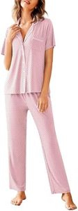 Avidlove Women Pajamas Set Notch Collar Soft Sleepwear Pjs Short Sleeve Button Down Nightwear with Long Pants