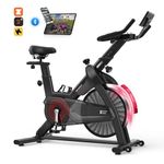 Decorcn Exercise Bike for Home Use with APP, Magnetic Resistance Spin Bike with Large Tablet Holder & Comfortable Seat, Upgraded LCD Monitor for Quiet Home Cardio Workout, Max 330LBS Capacity