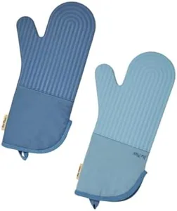 Hot Mitts - Premium Silicone & Cotton Twill Oven Mitts | Machine Washable,Set of 2 with Magnet & Hanging Loop | Heat Resistant Up to 550°F | Blue Salt