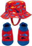 PEAK 2 PEAK Kids Boys and Girls, Baby Swim Fish Hat and Booties Red Set, Sun Protection UPF 50+ - Age 0-12 Months