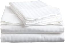 Egyptian Cotton Bedding White Stripe 600 Thread-Count 4PC Twin Extra Long Bed Sheet Set 100%- Cotton, Sateen Stripe, Deep Pocket