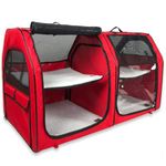 One for Pets Double Cat Show House/Portable Dog Kennel/Shelter, Red, 24″x24″x42″ - Seat-Belt Fixture Included